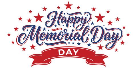 Festive memorial day typography with stars and ribbon patriotic holiday greeting for united states remembrance © Farjana