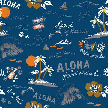 Seamless Tropical Beach Pattern with Palm Trees and Surfboards &ndash; Perfect for Fabric, Textile, Wrapping, or Wallpaper
