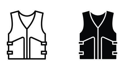 Naklejka premium Simple black and white safety vest icon with straps