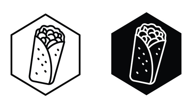 Minimalist burrito wrap icon in two color styles