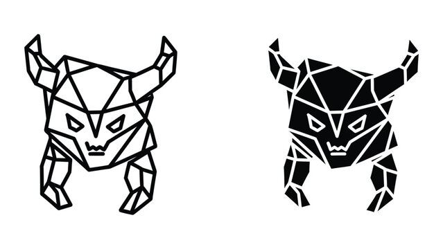 Geometric stylized bull head silhouette with horns in black and white