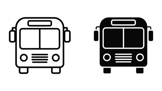 Simple black and white bus icon pair front view
