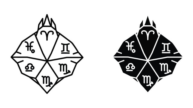 Astrological zodiac signs pentagram symbols black and white