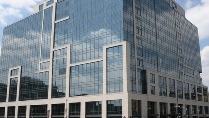 Obraz premium Modern concrete building facade with geometric window patterns