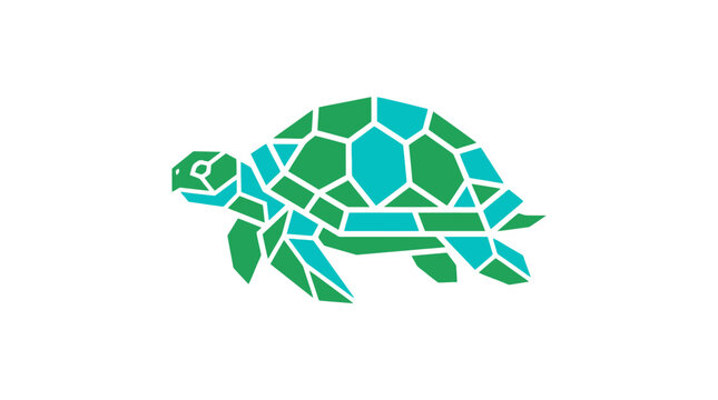 Geometric Turtle Icon - Green and Blue Abstract Sea Creature