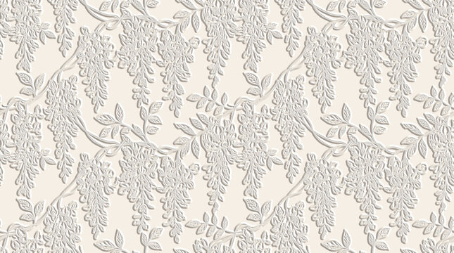 Relief Botanical Texture Embossed Background Cream Matte Soft Monochrome Clean Luxury Wall Texture Decorative Panel Refined Understated Organic