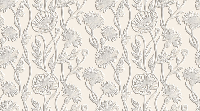 Embossed Botanical Texture Relief Background Soft Monochrome Clean Smooth White Wall Texture Decorative Panel Interior Design Organic Nature Inspired Artistic