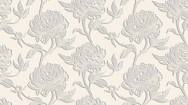 Embossed Botanical Texture Relief Background Cream Matte Soft Monochrome Clean Stucco Plaster Texture Paper Texture Refined Understated Organic