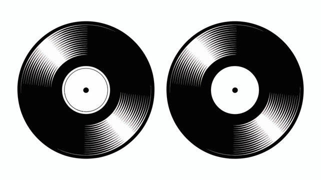two vinyl records in black and white isolated on a white background