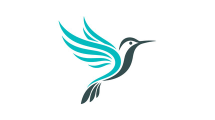 Fototapeta premium Elegant hummingbird logo design, abstract bird silhouette, teal and dark grey colors