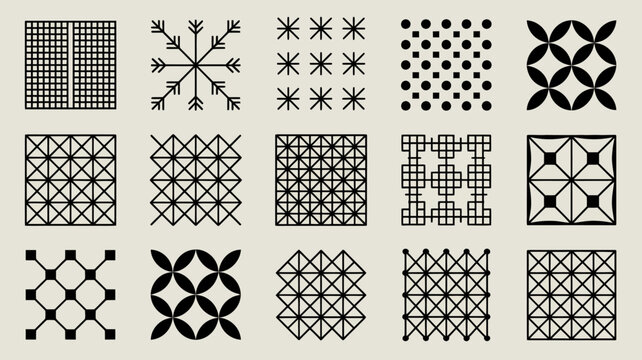 collection of black geometric patterns on a light gray background abstract design elements