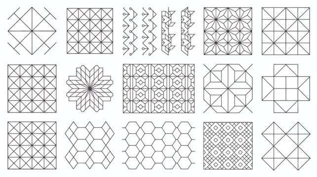 geometric patterns collection black and white line art on a white background