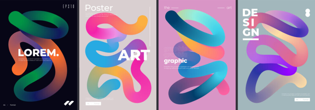 Posters with colorful squiggle shapes. Vector illustration.