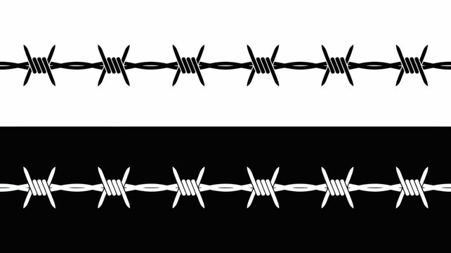 barbed wire silhouette on white and black backgrounds security fencing with sharp metal barbs