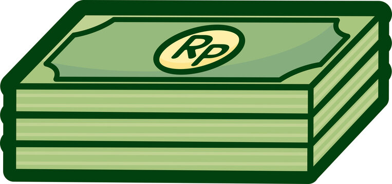 Stacks of green Indonesian Rupiah Rp banknotes