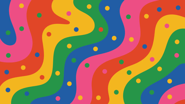 Colorful abstract wavy pattern with polka dots vibrant retro style background