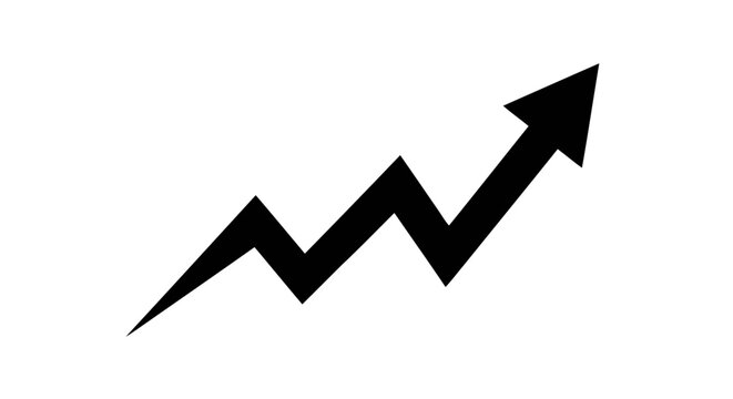 Vector illustration of black arrow icon showing growth trend on a transparent background
