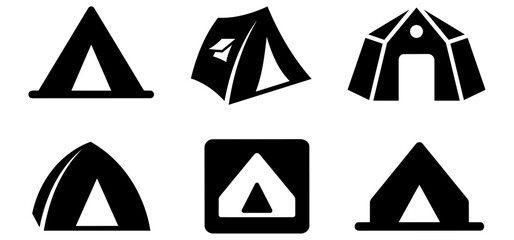 Camping tent icon set, collection of outdoor adventure and travel symbols © Rani