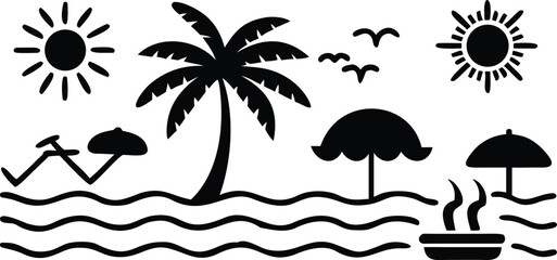Obraz premium Black and white animal silhouettes on wavy line background