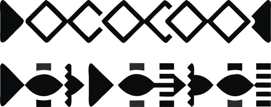 Black geometric zigzag and diamond pattern on white