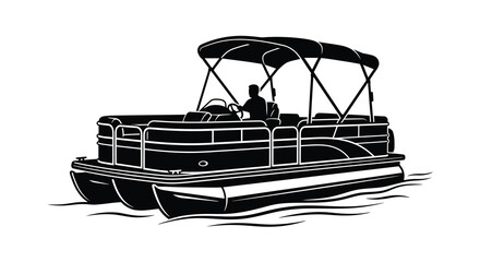 Pontoon boat silhouette on water vector illustration for recreational activities © Mim24