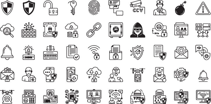 Vector set of modern office stationery icons line art Vector