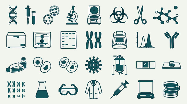 Set of biology, chemistry, and laboratory equipment icons