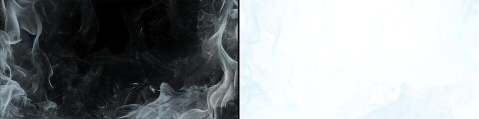 Fototapeta premium Wispy white smoke frame on transparent background for creative overlay design element abstract mist cloud art.