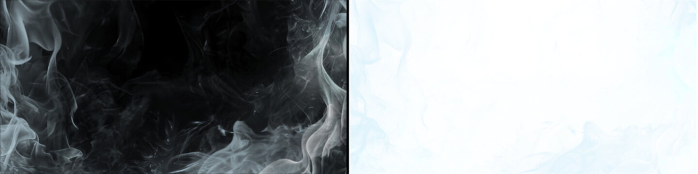 Wispy white smoke frame on transparent background for creative overlay design element abstract mist cloud art.