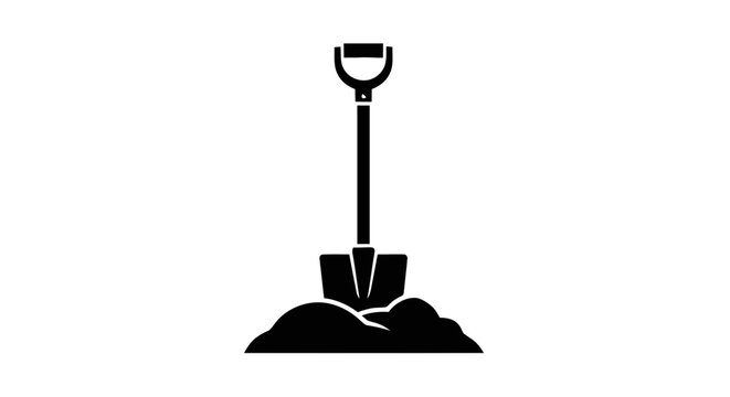 Vector illustration of shovel stuck in a pile of dirt icon on a transparent background
