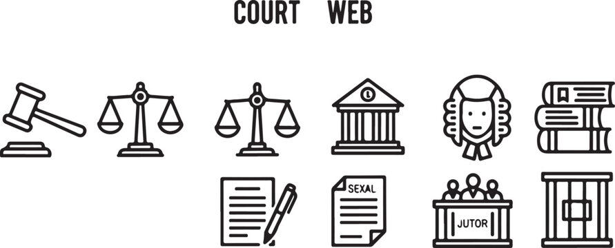 Law justice scales gavel judge and legal icons set Vector