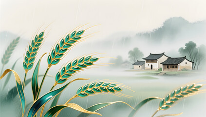 Fototapeta premium Traditional Oriental Xiaoman Wheat Field Enamel Art