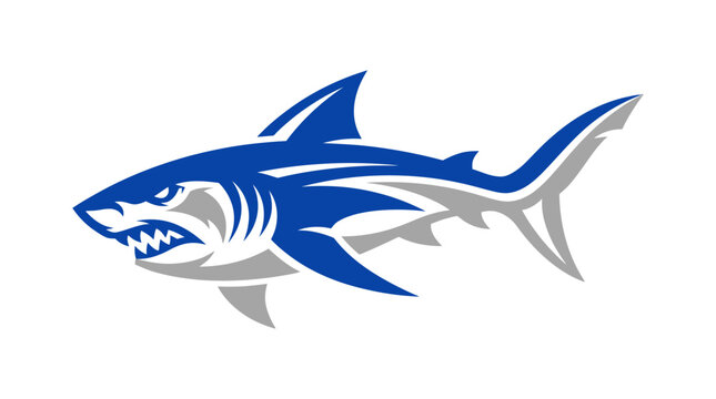 Aggressive Blue and Gray Shark Mascot Logo - Fierce Predator