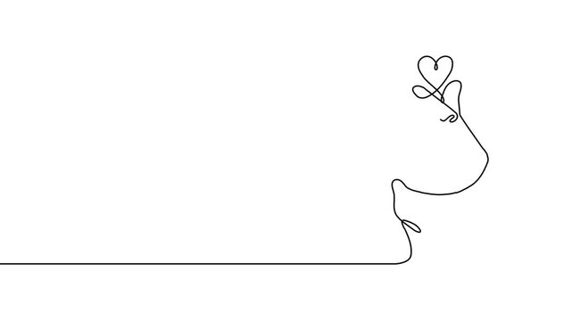 Continuous one line heart love hand korean finger icon care. Korean heart sign one line self valentine vector doodle symbol outline drawn art day drawing illustration print trend logo k gesture happy.