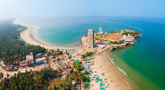 Murudeshwara Temple aerial panoramic view in India