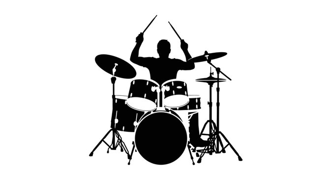 Drummer Playing Drum Set Silhouette.