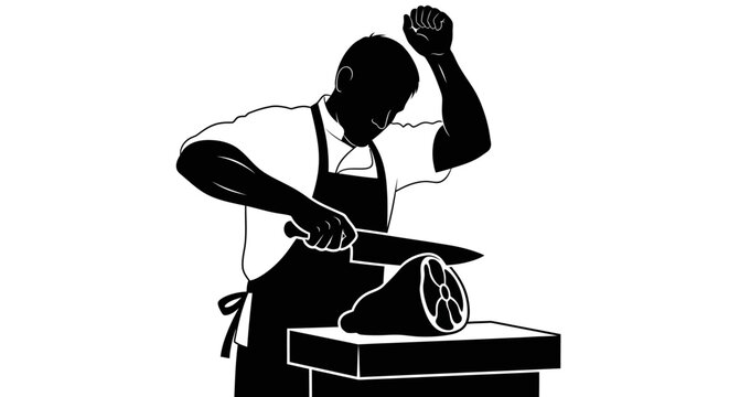 Man cutting meat with knife.