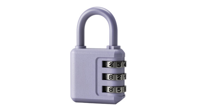 Purple combination padlock with three dials showing numbers, isolated on transparent background