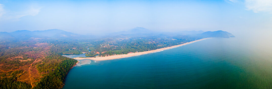 Agonda Beach aerial panoramic view in Goa, India