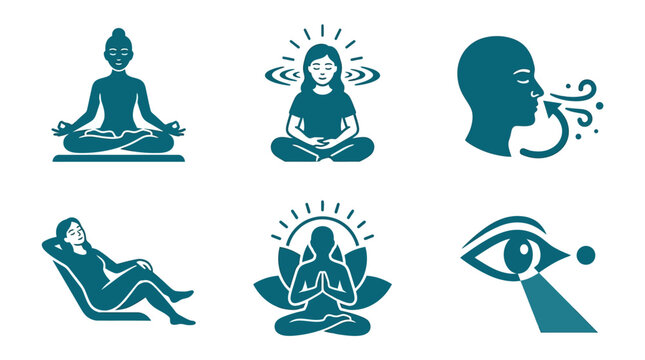 Meditation and Mindfulness Icons: Zen, Yoga, Breathing, Relaxation, Focus