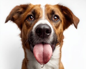 Fototapeta premium Close-up Portrait of a Happy, Panting Mixed Breed Dog with Tongue Out