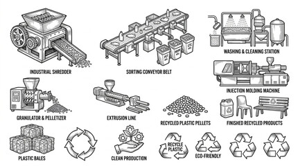 Obraz premium Industrial Recycling and Manufacturing Process Icons.