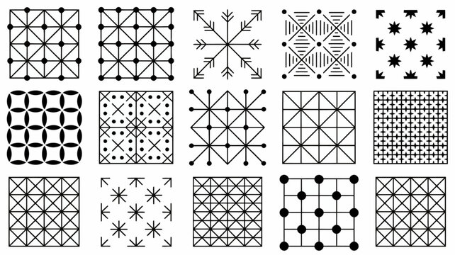 geometric patterns collection black and white line art on a white background