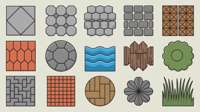 Assorted geometric patterns and textures flat vector illustration on a neutral background