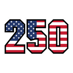 Fototapeta premium USA Patriotic Number 250 American Flag Design Element