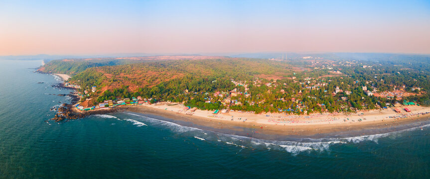 Arambol Beach aerial panoramic view in Goa, India