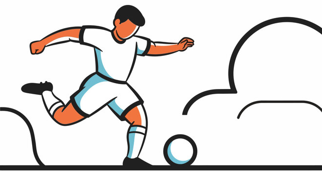 Man Kicking Soccer Ball Running.