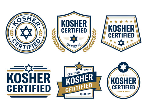 Set of kosher certify food label emblem and seal for product package on white background
