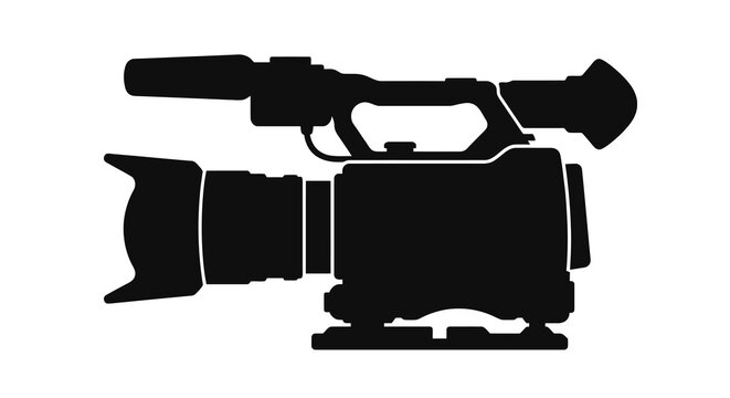 Professional video camera silhouette isolated on white background broadcasting equipment icon