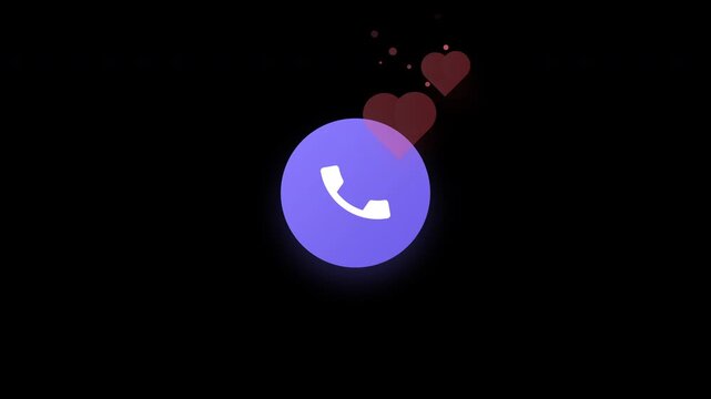 Romantic dating app smartphone incoming call screen with floating hearts animation loop 4K